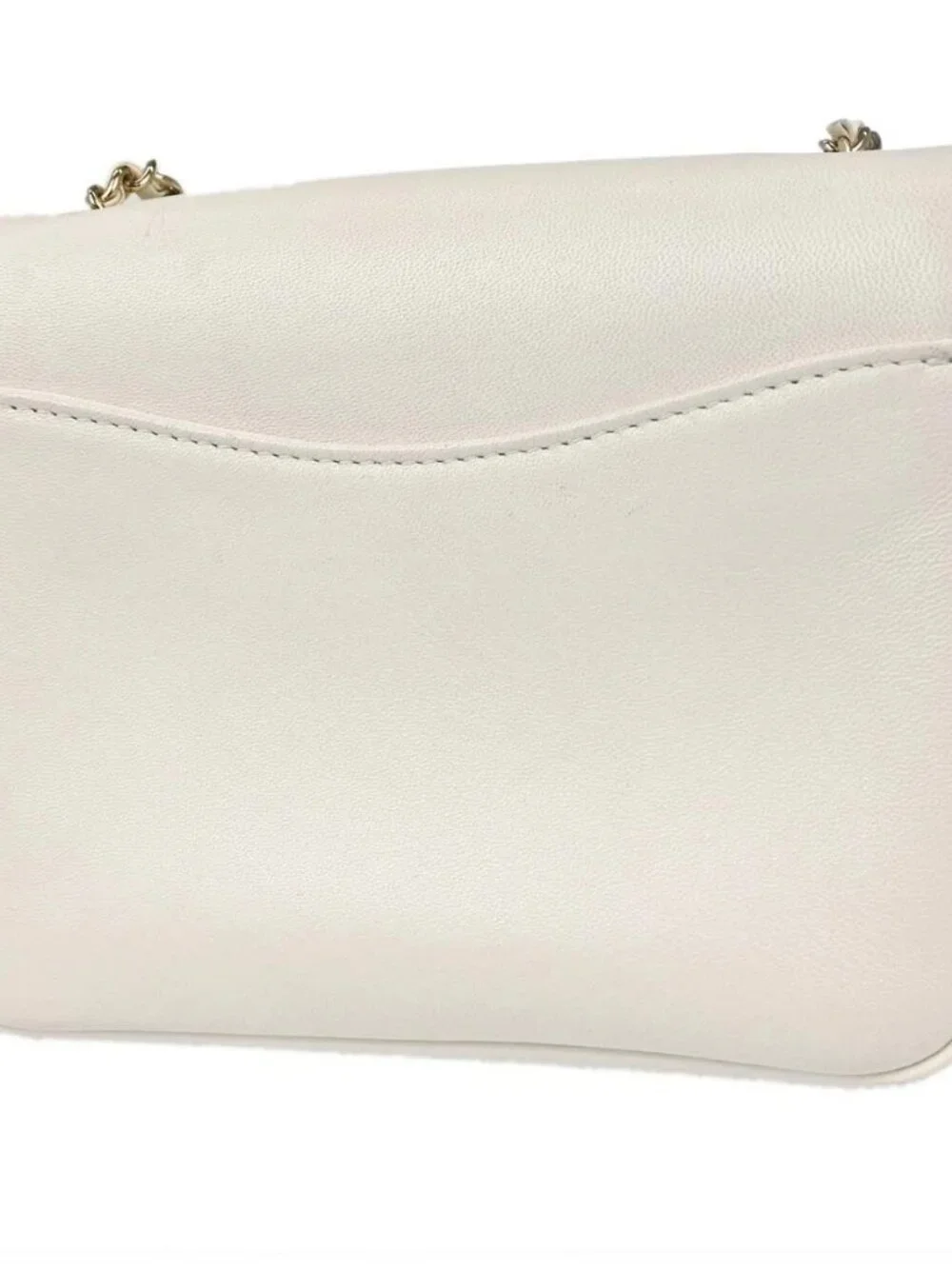 Best07/ Chanel White Lambskin CC Mania Flap Leather Shoulder Bag NQ10825